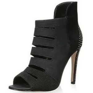 Rebecca Minkoff Reagan Peep Toe Combo Bootie Heel Black Women's 8.5